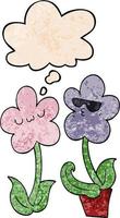 cute cartoon flower and thought bubble in grunge texture pattern style vector