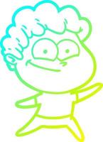 cold gradient line drawing cartoon happy man vector