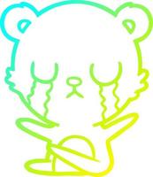 cold gradient line drawing crying cartoon bear vector