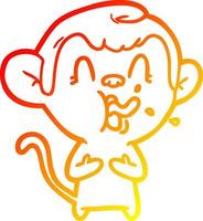 warm gradient line drawing crazy cartoon monkey vector