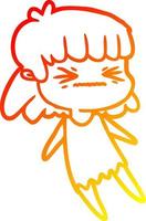 warm gradient line drawing cartoon angry girl vector