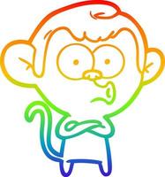 rainbow gradient line drawing cartoon hooting monkey vector