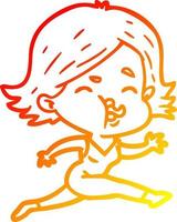 warm gradient line drawing cartoon girl pulling face vector