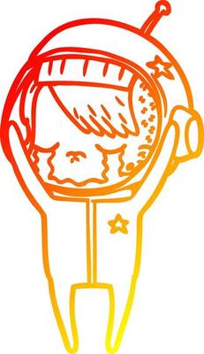 warm gradient line drawing cartoon crying astronaut girl