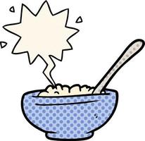 cartoon bowl of rice and speech bubble in comic book style vector
