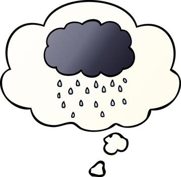 cartoon cloud raining and thought bubble in smooth gradient style vector