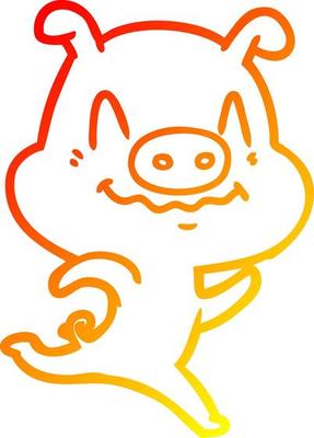 warm gradient line drawing nervous cartoon pig