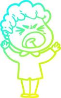 cold gradient line drawing cartoon furious man vector
