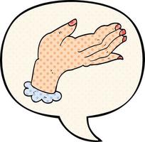 cartoon hand and speech bubble in comic book style vector