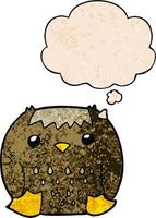 cartoon owl and thought bubble in grunge texture pattern style vector