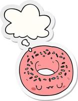 cartoon donut and thought bubble as a printed sticker vector