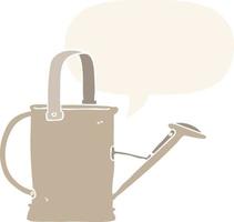 cartoon watering can and speech bubble in retro style vector