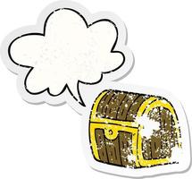 cartoon treasure chest and speech bubble distressed sticker vector