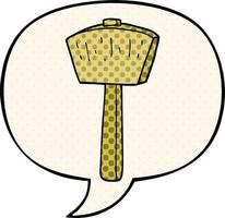 cartoon mallet and speech bubble in comic book style vector