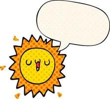 cartoon sun and speech bubble in comic book style vector