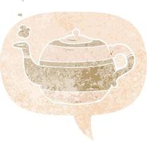 cartoon teapot and speech bubble in retro textured style vector