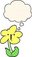 cartoon flower and thought bubble in comic book style vector