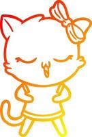 warm gradient line drawing cartoon cat with bow on head vector