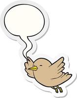 cartoon bird flying and speech bubble sticker vector