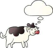 cartoon cow and thought bubble in smooth gradient style vector