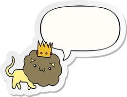 cartoon lion and crown and speech bubble sticker vector