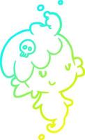 cold gradient line drawing cute cartoon ghost girl vector