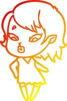 warm gradient line drawing cute cartoon vampire girl vector