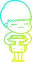 cold gradient line drawing cartoon smug boy vector