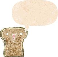 cute cartoon toast and speech bubble in retro textured style vector