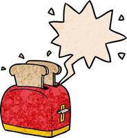 cartoon toaster toasting bread and speech bubble in retro texture style vector