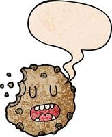 cartoon cookie and speech bubble in retro texture style vector