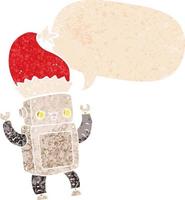 cartoon christmas robot and speech bubble in retro textured style vector