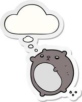 cartoon bear and thought bubble as a printed sticker vector