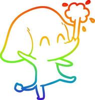 rainbow gradient line drawing cute cartoon elephant spouting water vector