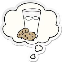 cartoon cookies and milk and thought bubble as a printed sticker vector