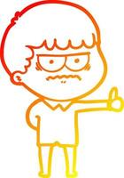 warm gradient line drawing cartoon annoyed man vector