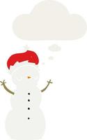 cartoon snowman and thought bubble in retro style vector