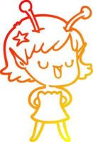 warm gradient line drawing happy alien girl cartoon vector