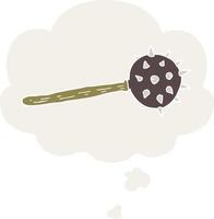 cartoon medieval mace and thought bubble in retro style vector