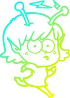 cold gradient line drawing cartoon alien girl vector