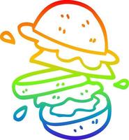 hamburguesa de dibujos animados de dibujo de línea de degradado de arco iris vector