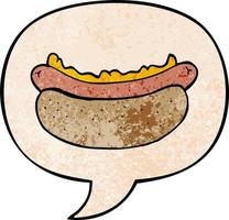 cartoon hotdog and speech bubble in retro texture style vector