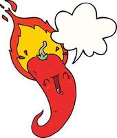 cartoon flaming hot chili pepper and speech bubble vector