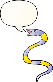 hissing cartoon snake and speech bubble in smooth gradient style vector
