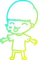 cold gradient line drawing cartoon boy sticking out tongue vector