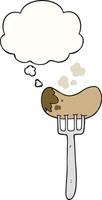 cartoon sausage and fork and thought bubble vector