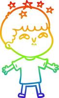 rainbow gradient line drawing cartoon amazed boy vector