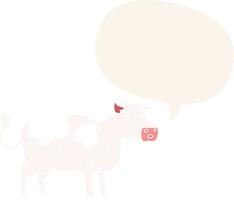cartoon cow and speech bubble in retro style vector