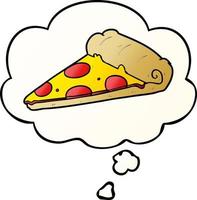 cartoon pizza slice and thought bubble in smooth gradient style vector