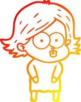 warm gradient line drawing cartoon girl pouting vector